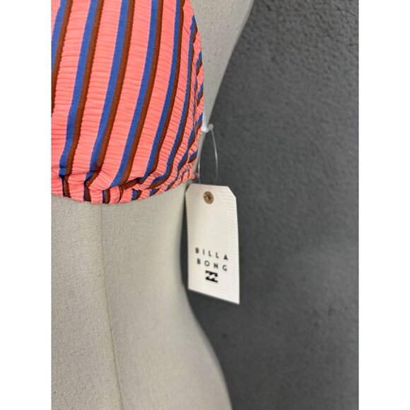 Billabong Striped "Hey Now" Bikini Top Coral/Blue Adjustable Ties Small NWT's - Picture 5 of 8
